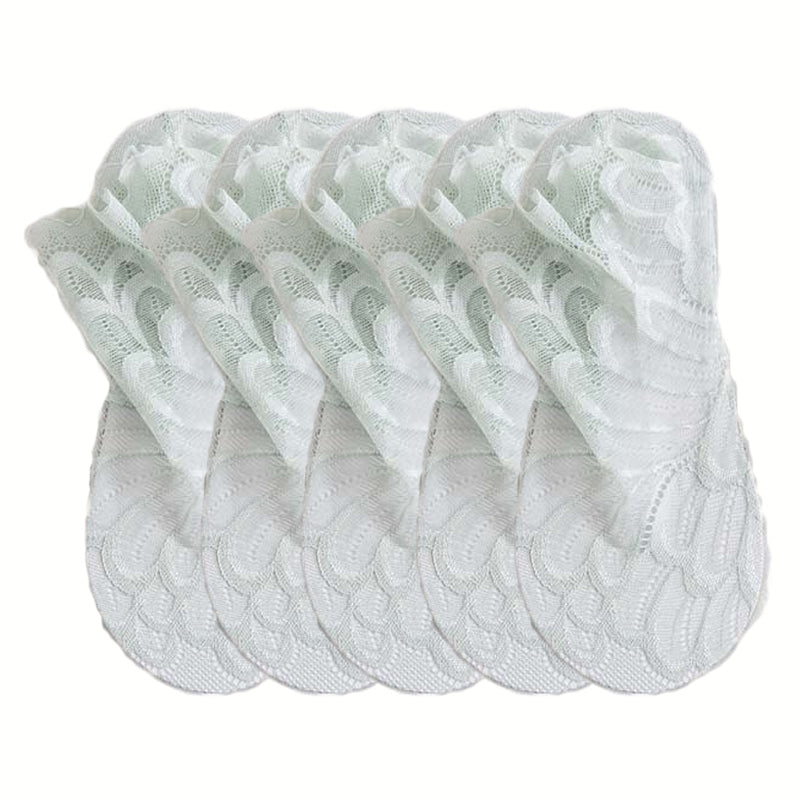 Anyfootwear 5 Pairs Women’s Light Green Ankle Socks Lace Peacock Flower Design