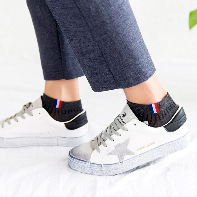 Anyfootwear 5 Pairs One Size 5-11 Grayscale Spring Summer Unisex Navy Solid Striped Cotton Ankle Casual Socks