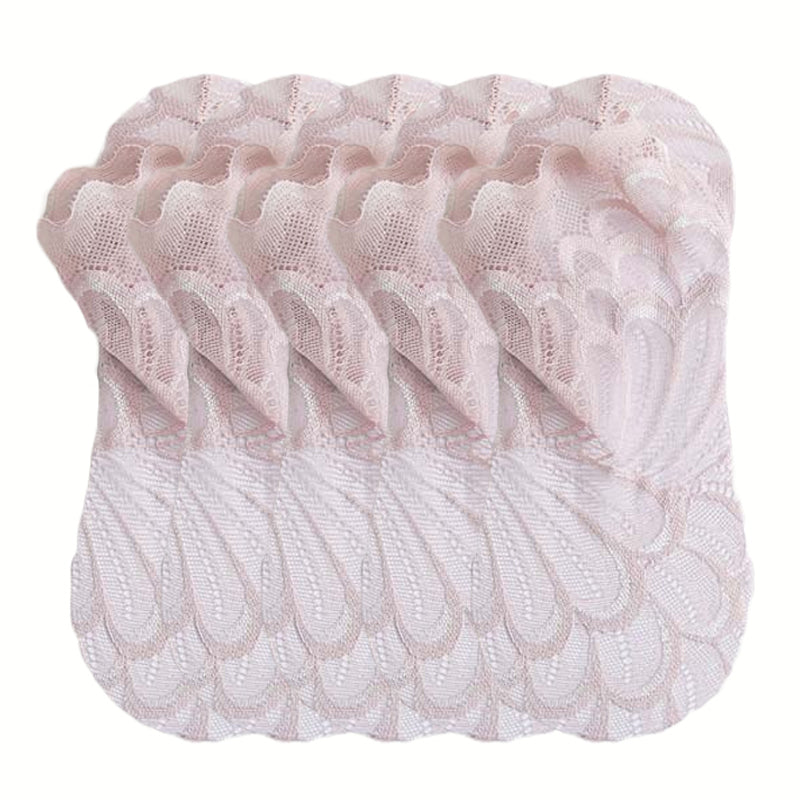 Anyfootwear 5 Pairs One Size 4-5 Light Brown Ankle Socks With Lace Peacock Flower Design