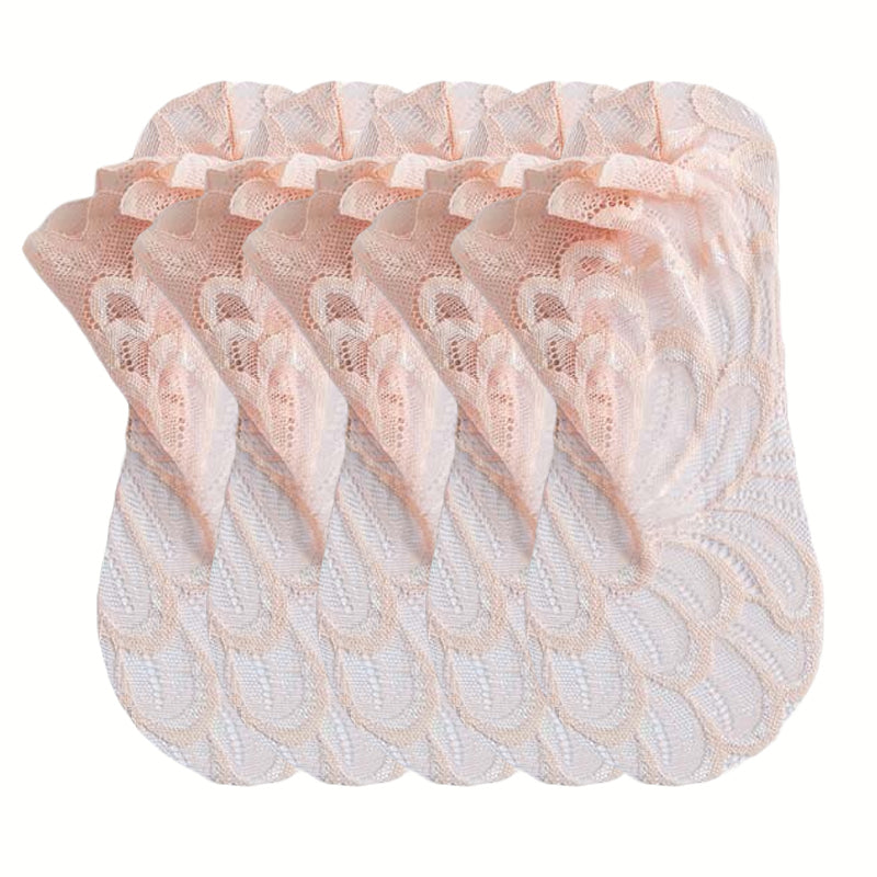 Anyfootwear 5 Pairs One Size 4-5 Beige Fashion Summer Socks With Style Lace Peacock Flower Short Ankle Socks For Women