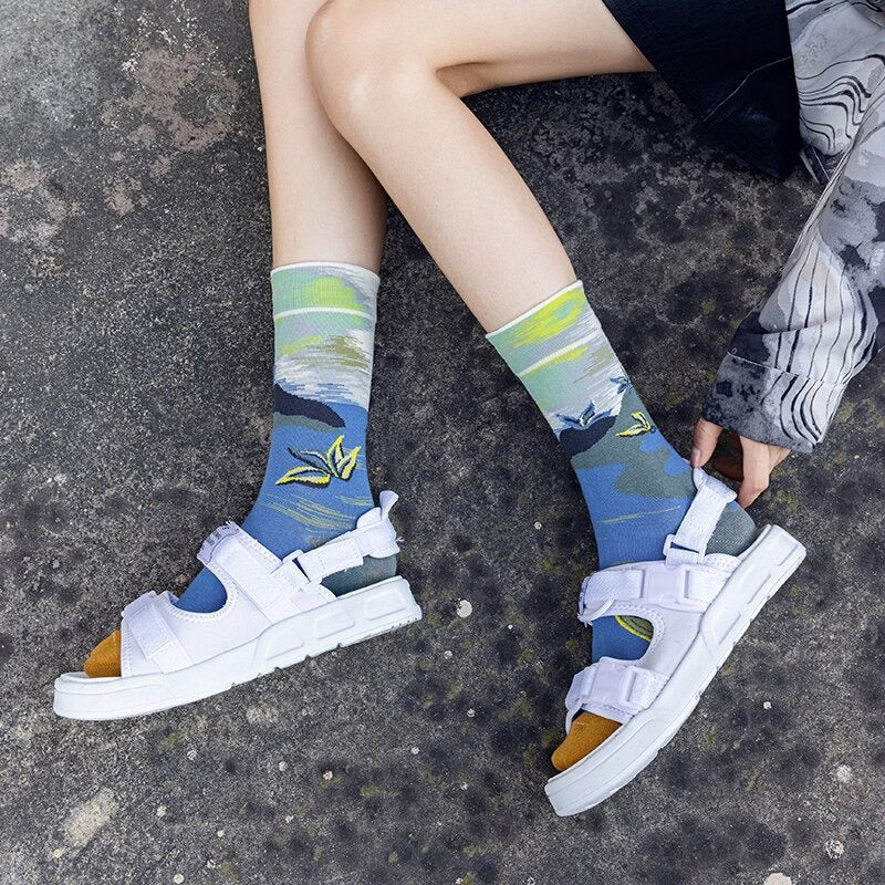 Anyfootwear 5 Pairs Black Size 5-9 Fashion Sock High-Quality Office Sports Business Long Socks Cotton Solid Colors Skateboard Knitted Casual
