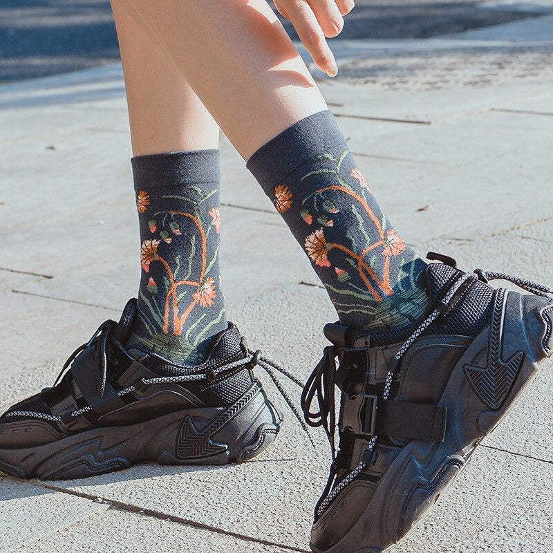 Anyfootwear 5 Pairs Black Size 5-9 Fashion Sock High-Quality Office Sports Business Long Socks Cotton Solid Colors Skateboard Knitted Casual
