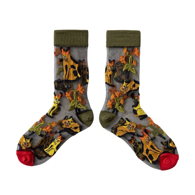 Anyfootwear 5 Pairs Army Green Size 5-9 Sock Harajuku Crystal Silk Tide Socks With Flower Vines Comfortable To Wear Prefect For Women