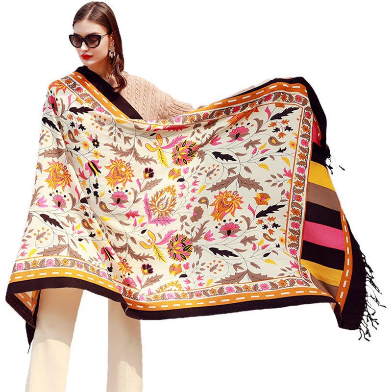 Anyyou 100% Merino Wool Beige Neck Wrap Silk Satin Large Winter Scarf Pashmina Shawl Bandana Perfect For Women Ladies Fashion Style