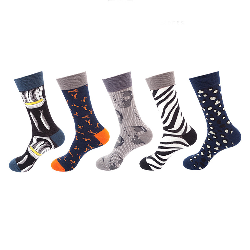 Anyfootwear 5 Pairs One Size 5-11 Mixed Color Socks Random Cotton Fashion Woman Skateboard Oil Paitiing