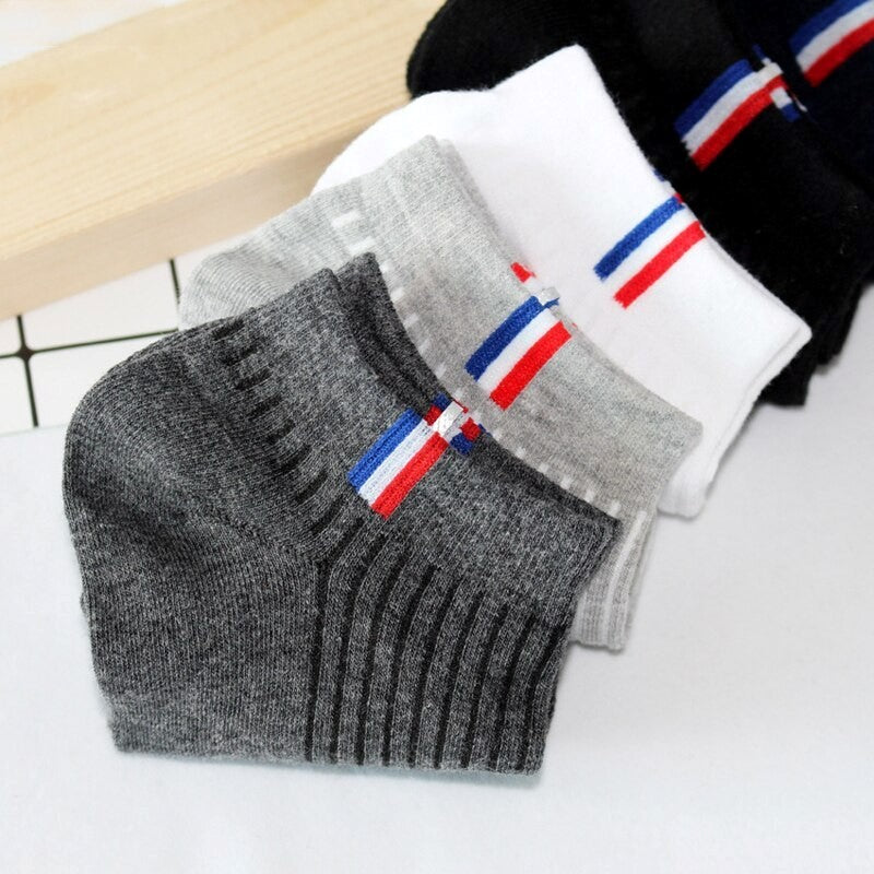 Anyfootwear 5 Pairs One Size 5-11 Grayscale Spring Summer Unisex Navy Solid Striped Cotton Ankle Casual Socks