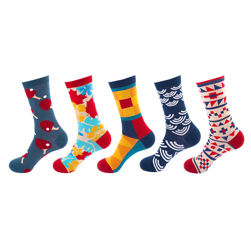 Anyfootwear 5 Pairs One Size 5-11 Mixed Color Set Christmas Socks Mosaic Cotton Fashion Woman Skateboard Oil Paitiing