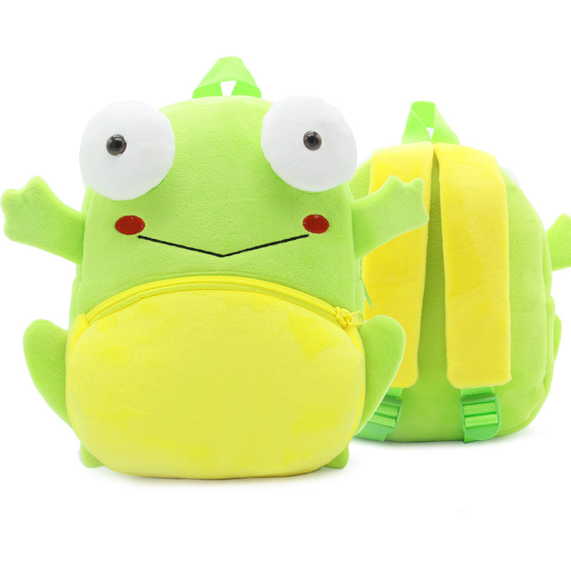 ANYKIDZ 3D Green Frog School Backpack Cute Animal With Cartoon Designs Children Toddler Plush Bag For Baby Girls and Boys