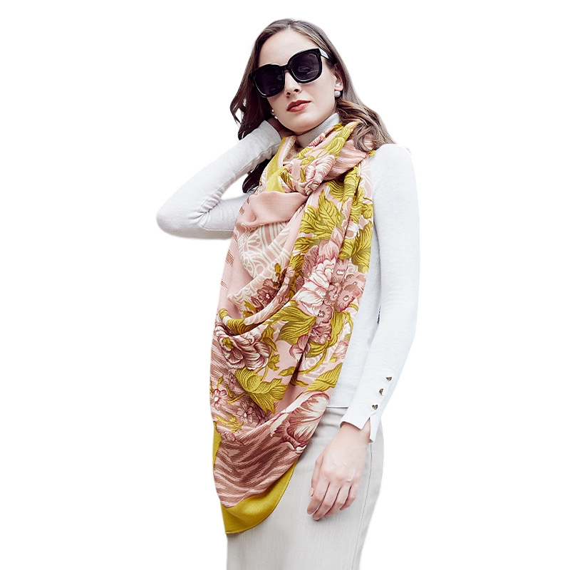 Anyyou 100% Merino Wool Yellow Pink Elegance Neck Silk Satin Large Winter Scarf Pashmina Shawl Bandana Perfect For Women Ladies Fashion Style