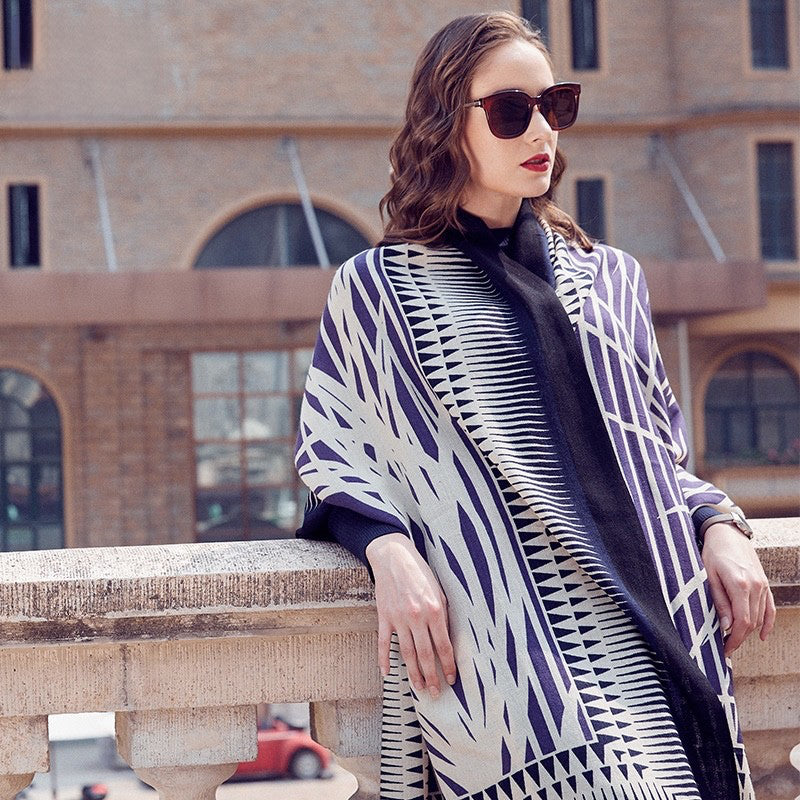 Anyyou 100% Merino Wool White Purple Patterned  Silk Satin Large Winter Scarf Pashmina Shawl Bandana Perfect For Women Ladies Fashion Style