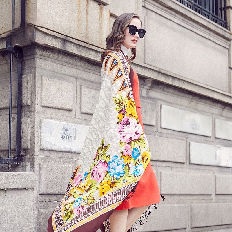 Anyyou 100% Merino Wool Multi Pattern Dark Brown  Silk Satin Large Winter Scarf Pashmina Shawl Bandana Perfect For Women Ladies Fashion Style