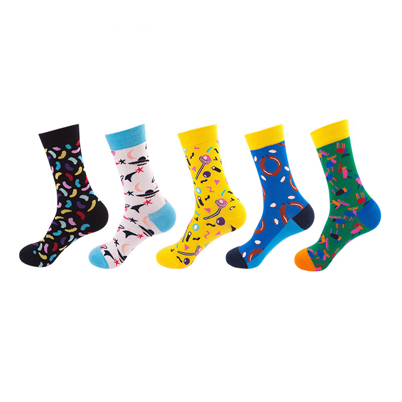 Anyfootwear 5 Pairs One Size 5-11 Mixed Color Set Christmas Socks Candies Cotton Fashion Woman Skateboard Oil Paitiing