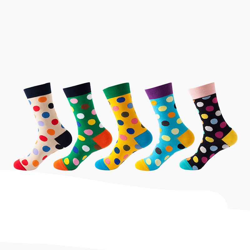 Anyfootwear 5 Pairs One Size 5-11 Mixed Color Set Christmas Socks Cotton Fashion Dots Woman Skateboard Oil Paitiing