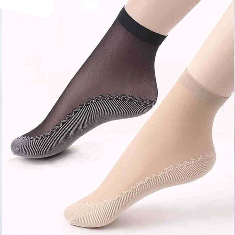 Anyfootwear 10 Pairs Free Size Fashion Socks High Quality  Velvet Silk Spring Summer Breathable Soft Cotton Bottom Wicking Slip-resistant for Women Beige
