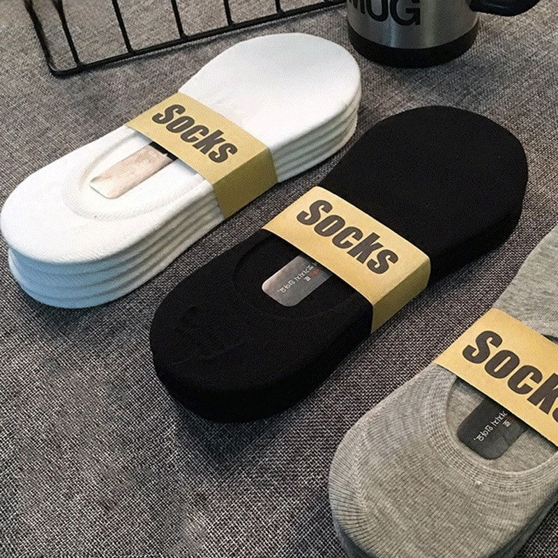 Anyfootwear 5 Pairs Size 4-9 Black Boat Socks Summer Thin Invisible Cotton Non-Slip Silicone Breathable Pure Color For Men