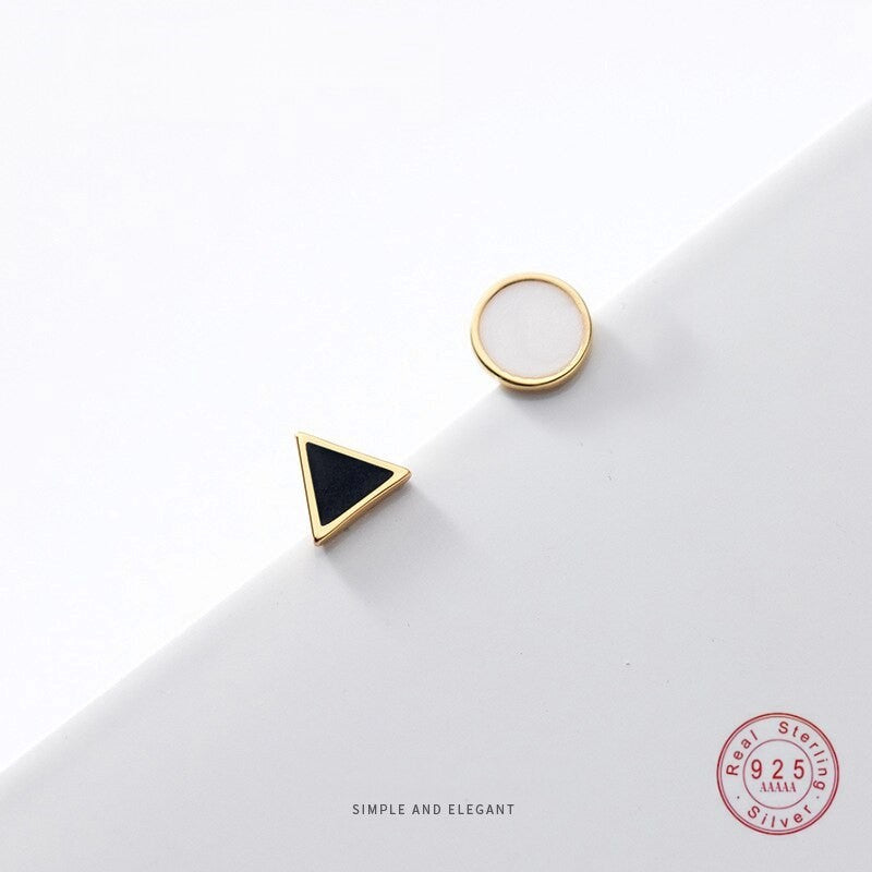 ANYCO Fashion Earrings Simple Geometric Round Black Triangle Zircon Stud for Women Classic Small Jewelry Accessories