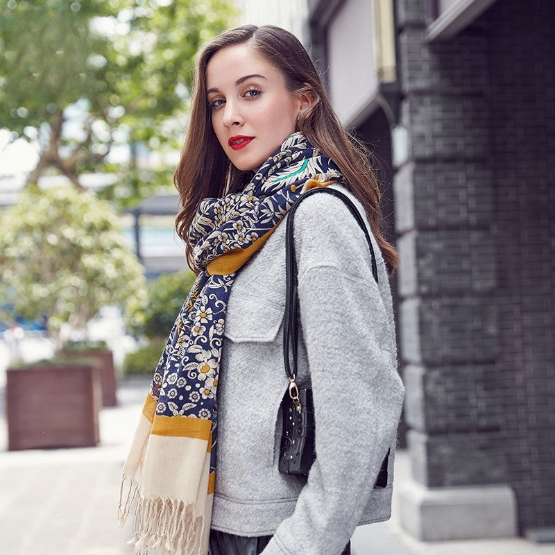 Anyyou 100% Pure Merino Wool Yellow Poncho Winter Large Scarf Pashmina Shawl Bandana Neck Wrap For Women