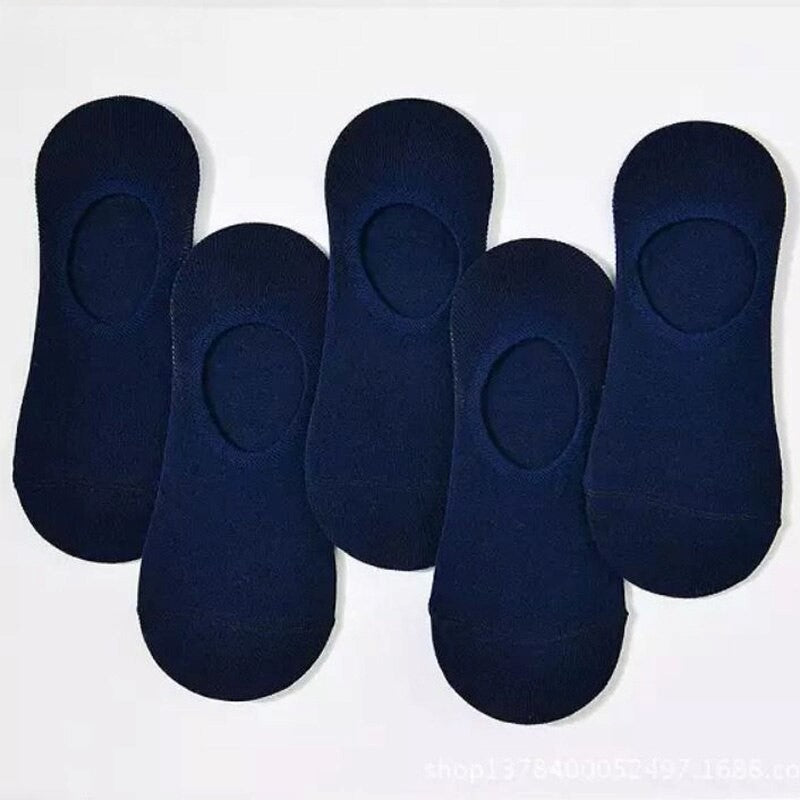 Anyfootwear 5 Pairs Size 4-9 Blue Boat Socks Summer Thin Invisible Cotton Non-Slip Silicone Breathable Pure Color For Men