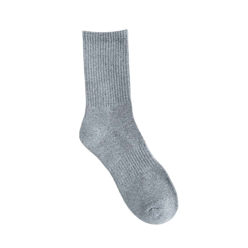 Anyfootwear 5 Pairs Size 6-9 Fashion Socks High Quality Office Sports Business Long Socks Cotton Solid Colors Skateboard Knitted Casual Grey