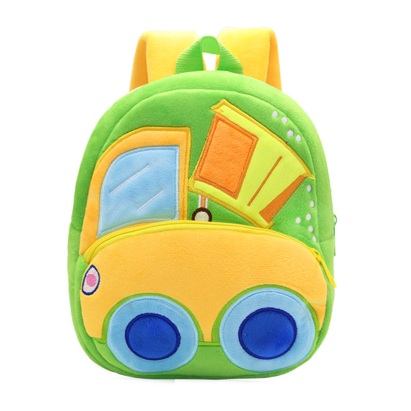 ANYKIDZ 3D Green Car Dumper Kids School Backpack Cute Cartoon Animal Style Children Toddler Plush Bag Perfect Accessories For Boys and Girls