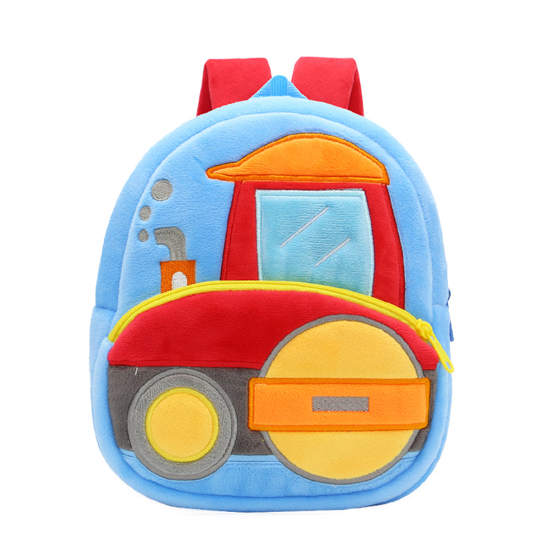 ANYKIDZ 3D Blue Road Roller Kids School Backpack Cute Cartoon Animal Style Children Toddler Plush Bag Perfect Accessories For Boys and Girls