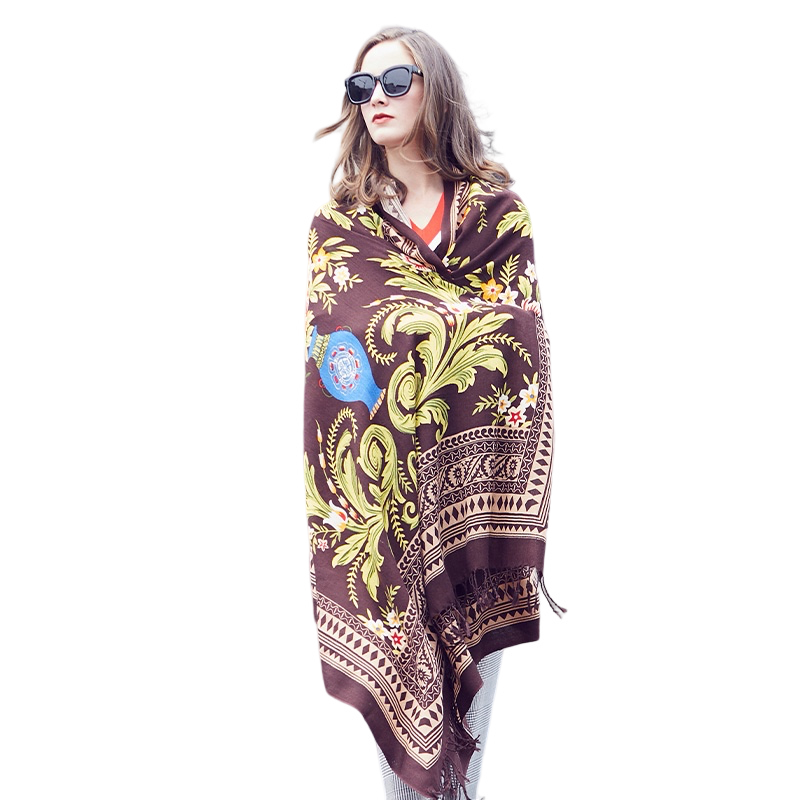 Anyyou 100% Merino Wool Multipattern Color  Silk Satin Large Winter Scarf Pashmina Shawl Bandana Perfect For Women Ladies Fashion Style