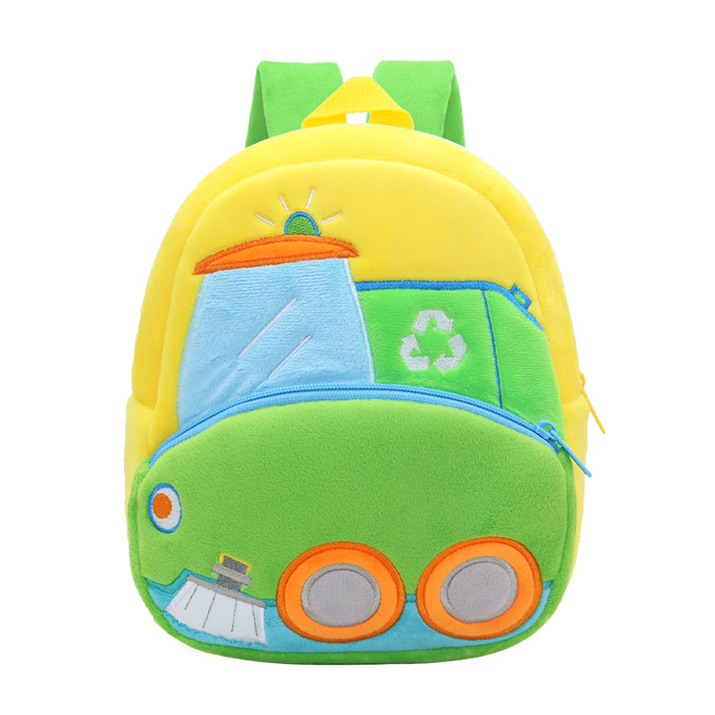 ANYKIDZ  3D Green Sanitation Vehicle Kids School Backpack Cute Cartoon Animal Style Children Toddler Plush Bag Perfect Accessories For Boys and Girls