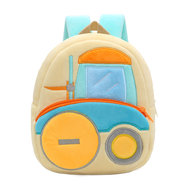 ANYKIDZ  3D Apricot Forklift School Backpack Cute Vehicle With Cartoon Designs Children Toddler Plush Bag For Baby Girls and Boys