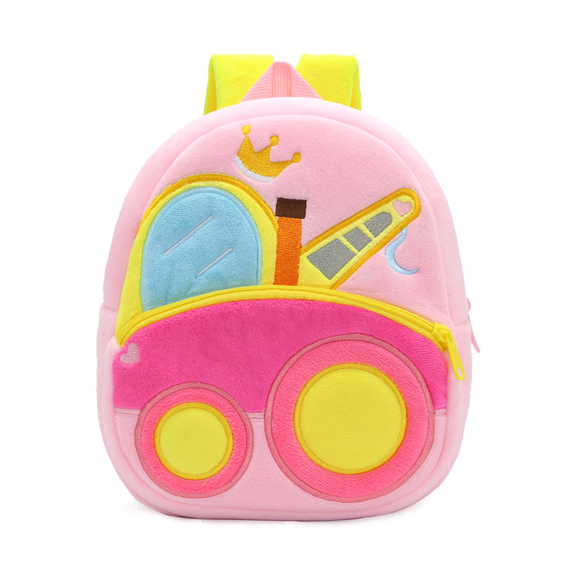 ANYKIDZ  3D Pink Crane School Backpack Cute Vehicle With Cartoon Designs Children Toddler Plush Bag For Baby Girls and Boys
