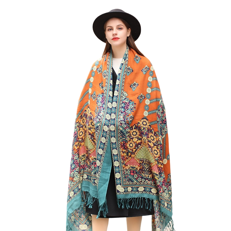 Anyyou 100% Merino Wool Simple Blue Colored Patterns Neck Silk Satin Large Winter Scarf Pashmina Shawl Bandana Perfect For Women Ladies Fashion Style