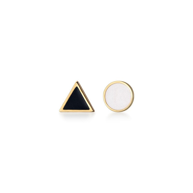 ANYCO Fashion Earrings Simple Geometric Round Black Triangle Zircon Stud for Women Classic Small Jewelry Accessories