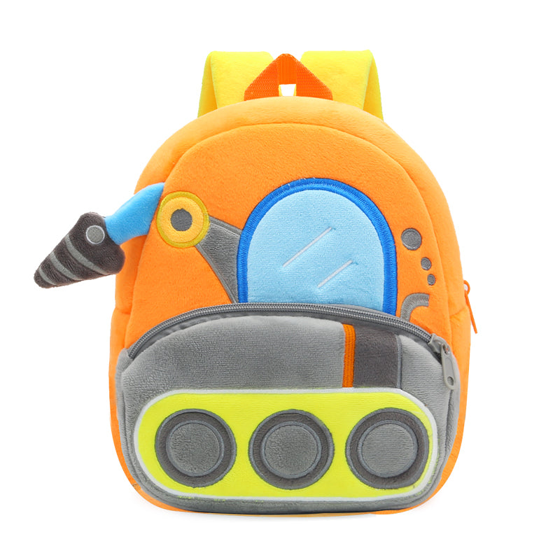 ANYKIDZ 3D Orange Drill Carriage Backpack Cute Vehicle With Cartoon Designs Children Toddler Plush Bag