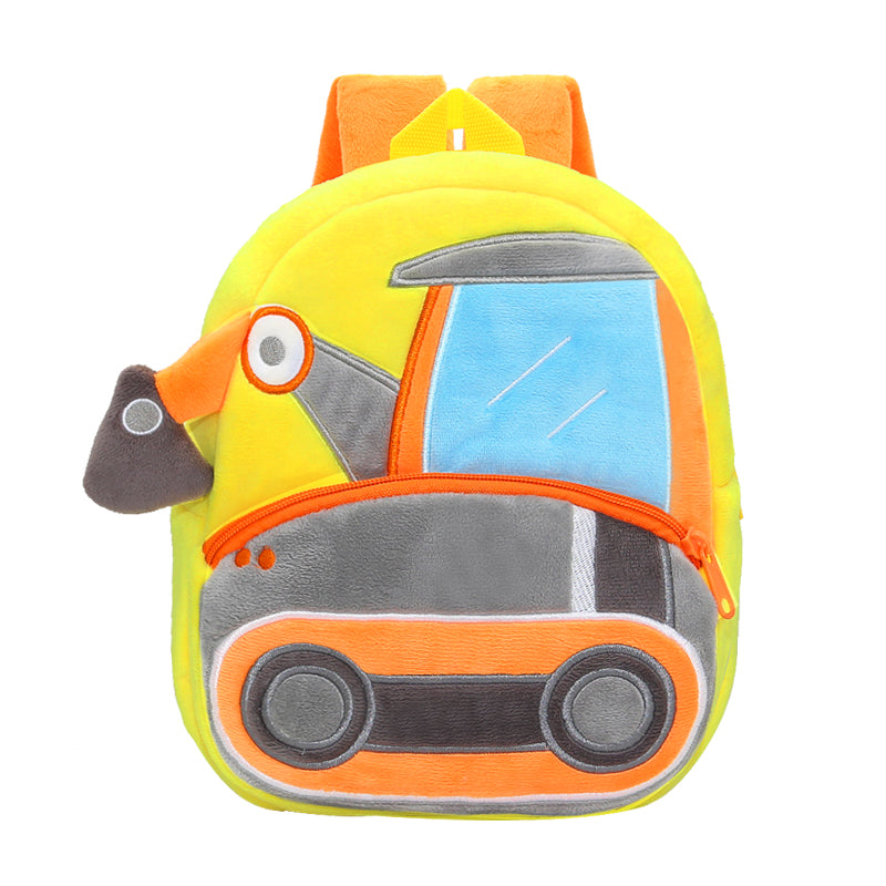 ANYKIDZ 3D Yellow Excavator Kids School Backpack Cute Cartoon Animal Style Children Toddler Plush Bag Perfect Accessories For Boys and Girls