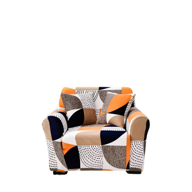 Anyseat 1 Seater Sofa Cover Orange Geometric Style and Protection For Living Room Sofa Chair Elastic Stretchable Slipcover