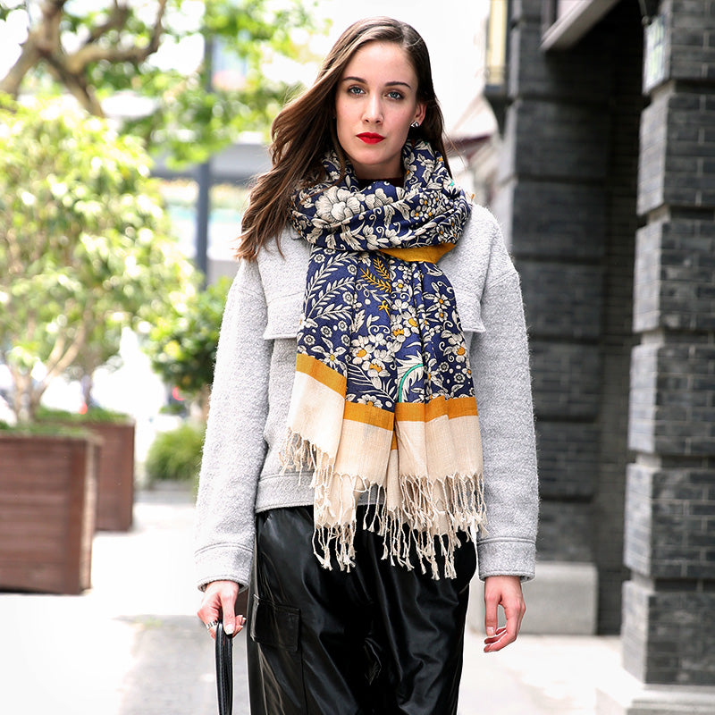 Anyyou 100% Pure Merino Wool Yellow Poncho Winter Large Scarf Pashmina Shawl Bandana Neck Wrap For Women