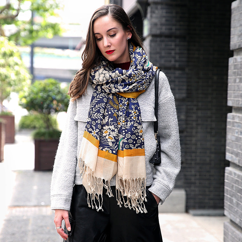 Anyyou 100% Pure Merino Wool Yellow Poncho Winter Large Scarf Pashmina Shawl Bandana Neck Wrap For Women