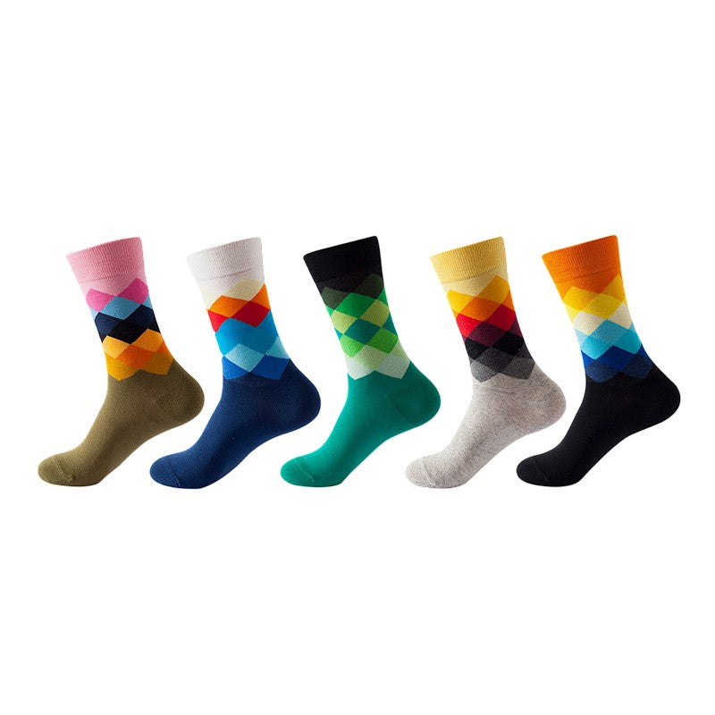 Anyfootwear 5 Pairs One Size 5-11 Mixed Color Socks Waving Colors Cotton Fashion Woman Skateboard Oil Paitiing