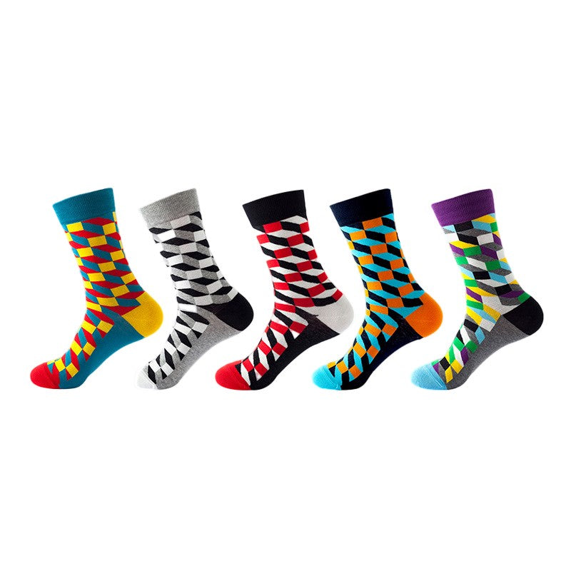 Anyfootwear 5 Pairs One Size 5-11 Mixed Color Set Christmas Socks Cotton Fashion Mosaic Woman Skateboard Oil Paitiing