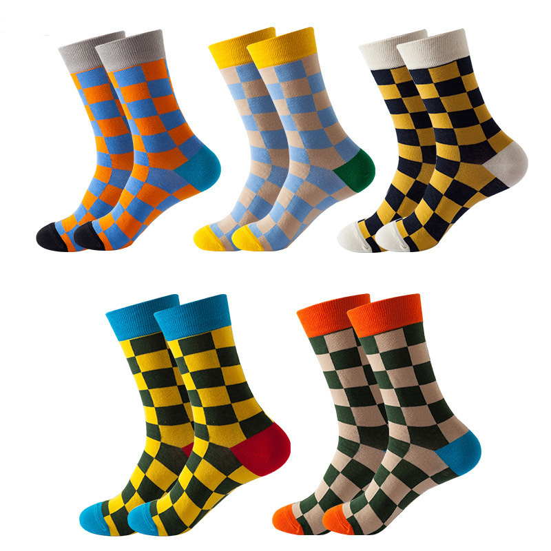 Anyfootwear 5 Pairs One Size 5-11 Mixed Color Socks Cotton Fashion Random Mosaic Woman Skateboard Oil Paitiing