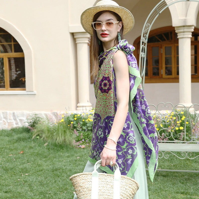Anyyou 100% Mulberry Silk Purple And Green Long Scarf Luxury Brand Women Beach Shawl Wear Swimwear Pashimina Face Shield