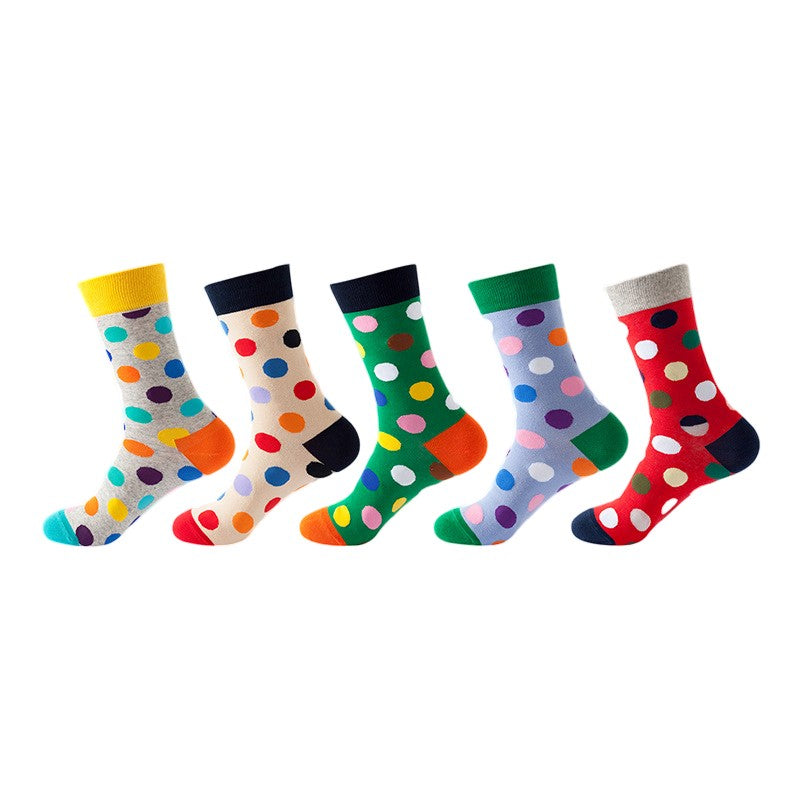 Anyfootwear 5 Pairs One Size 5-11 Mixed Color Set Christmas Socks Cotton Fashion Colorful Dots Woman Skateboard Oil Paitiing