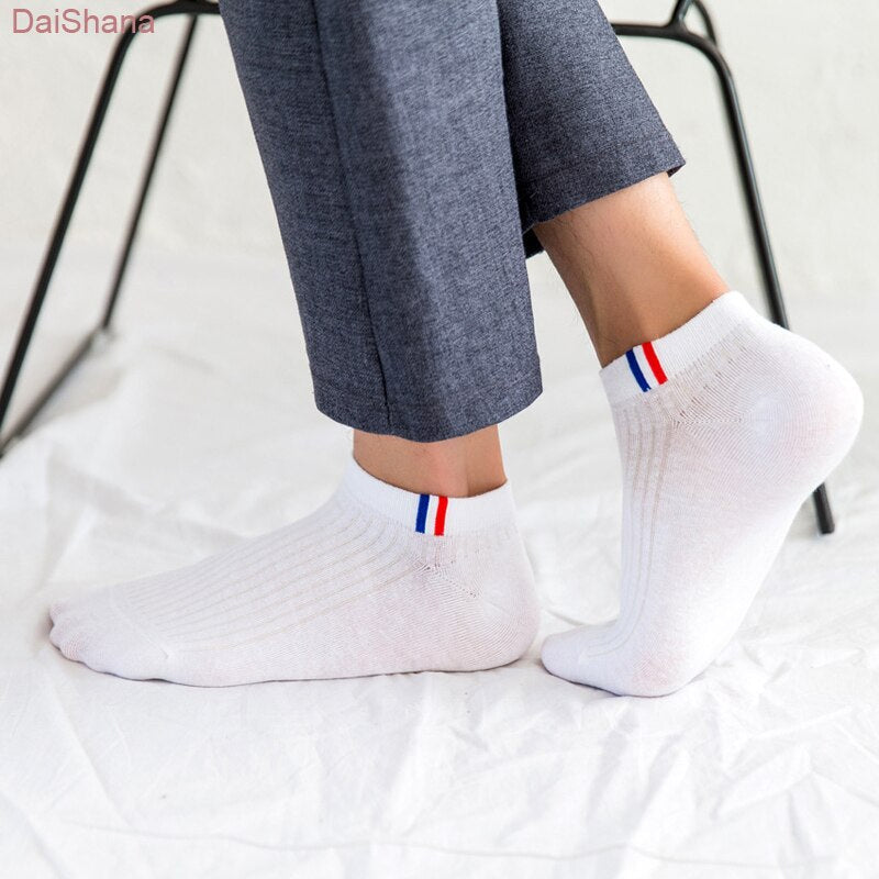 Anyfootwear 5 Pairs One Size 5-11 Grayscale Spring Summer Unisex Navy Solid Striped Cotton Ankle Casual Socks