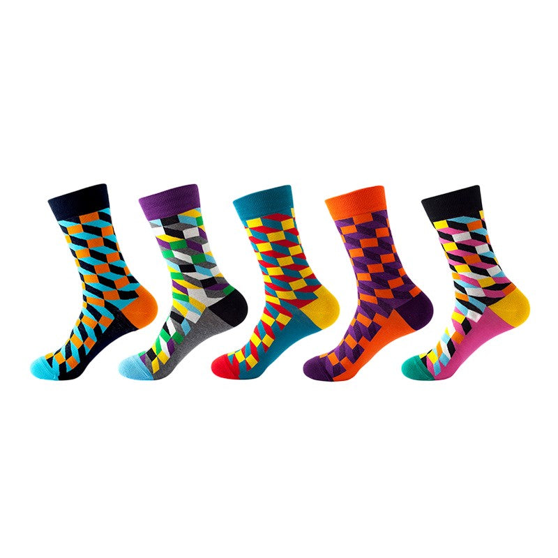 Anyfootwear 5 Pairs One Size 5-11 Mixed Color Set Christmas Socks Cotton Fashion Colorful Mosaic Woman Skateboard Oil Paitiing