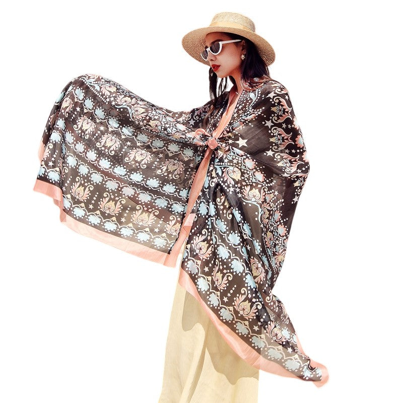 Anyyou 100% Mulberry Silk Black Long Scarf Luxury Brand Women Beach Shawl Wear Swimwear Pashimina Face Shield Foulard