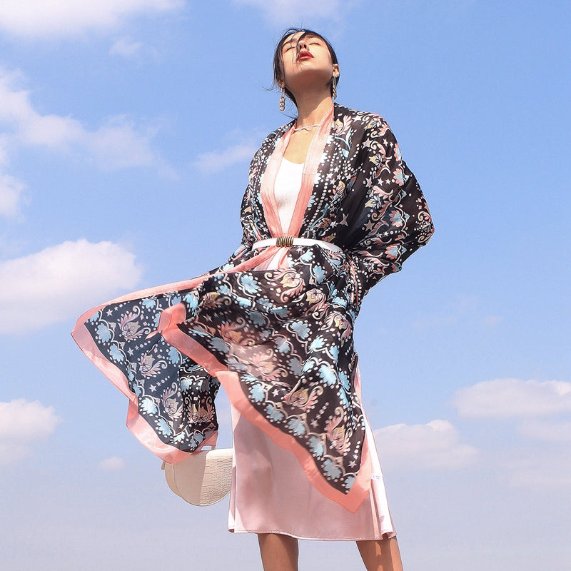 Anyyou 100% Mulberry Silk Black Long Scarf Luxury Brand Women Beach Shawl Wear Swimwear Pashimina Face Shield Foulard