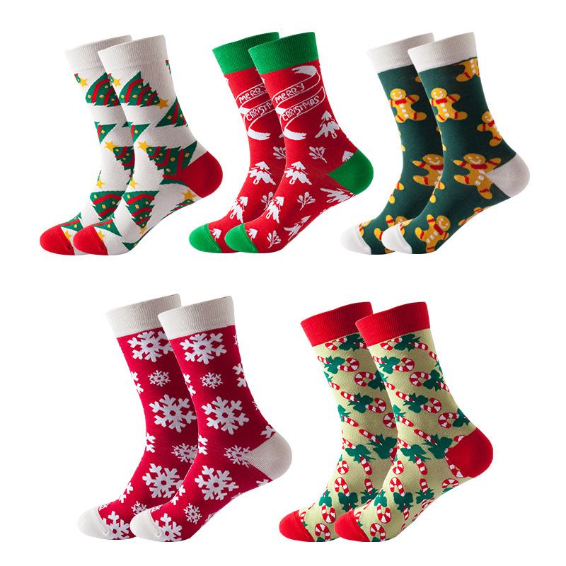 Anyfootwear 5 Pairs One Size 5-11 Mixed Color Set Christmas Socks Cotton Fashion Nature Woman Skateboard Oil Paitiing