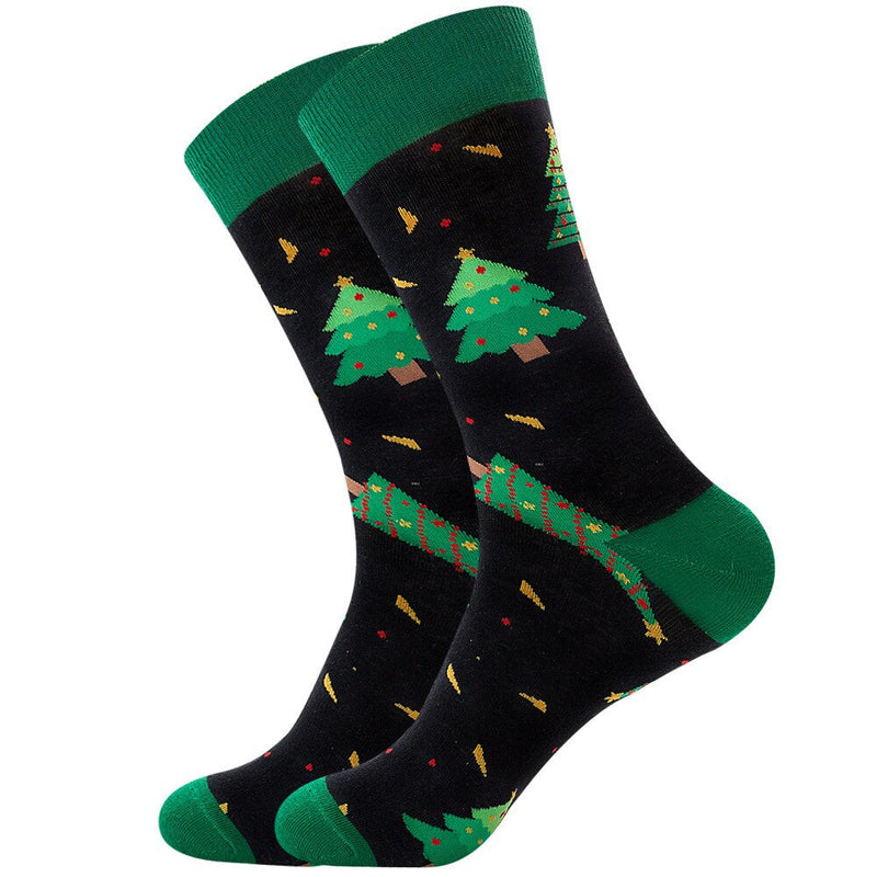 Anyfootwear  5 Pairs Black Green Size 5-13 Socks Winter Holiday Design Plus Snowflake Stocking Comfortable To Wear Perfect For Men