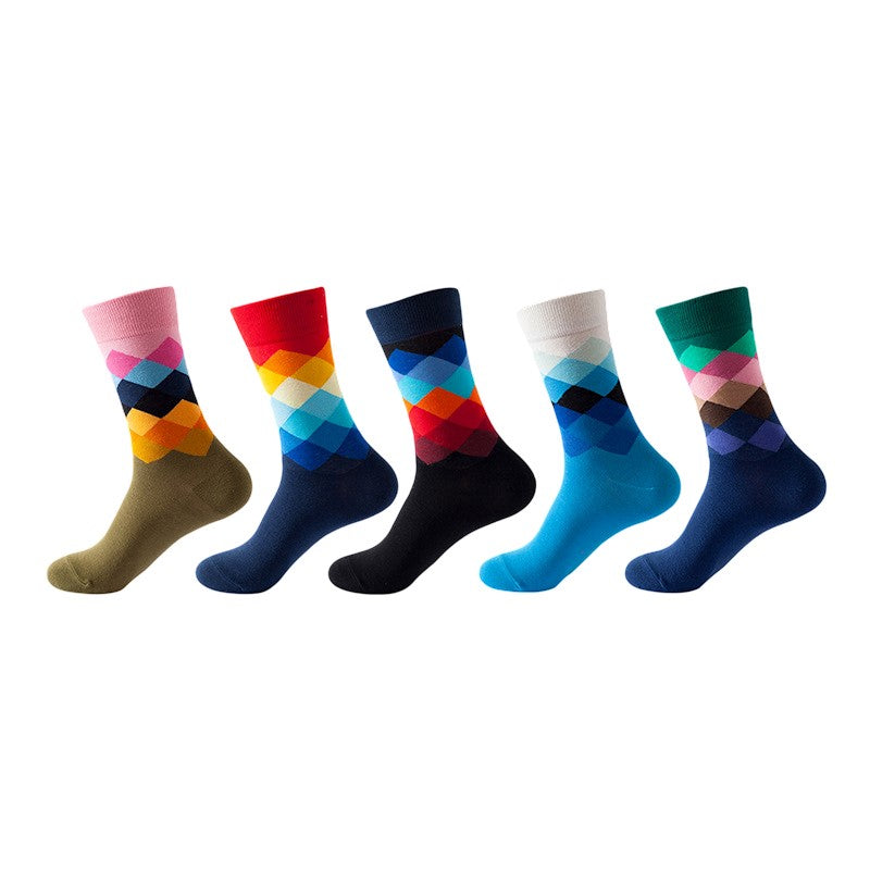 Anyfootwear 5 Pairs One Size 5-11 Mixed Color Set Christmas Socks Cotton Fashion Random Wave Woman Skateboard Oil Paitiing