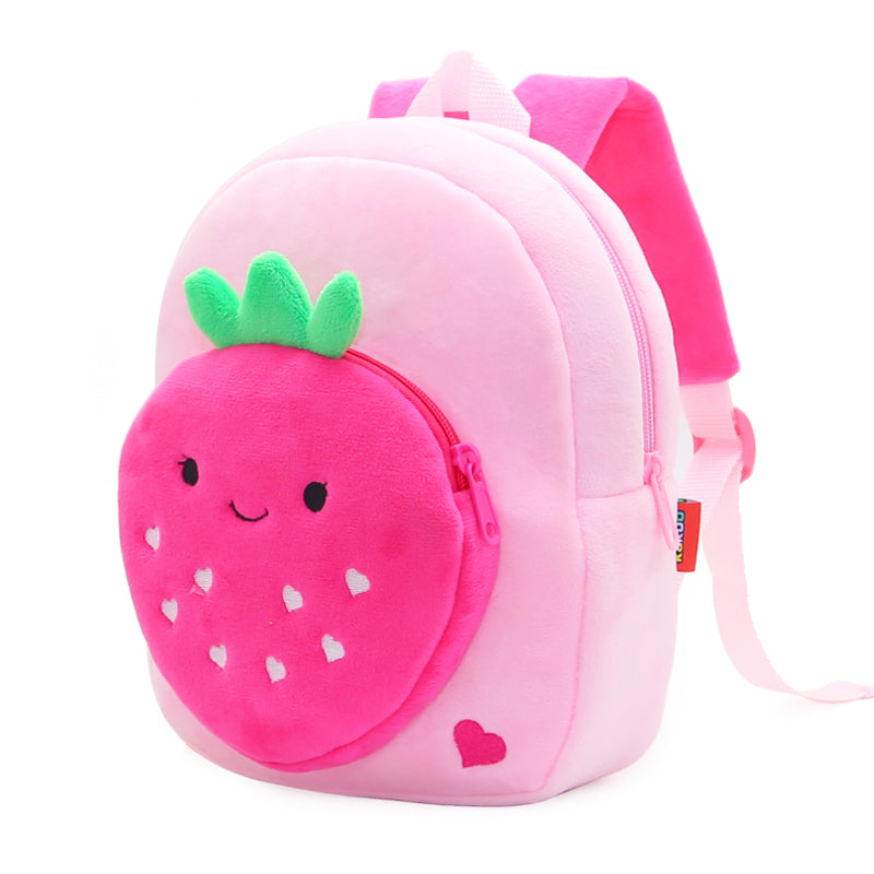 ANYKIDZ 3D  Pink Strawberry Kids School Backpack Cute Cartoon Animal Style Children Toddler Plush Bag Perfect Accessories For Boys and Girls