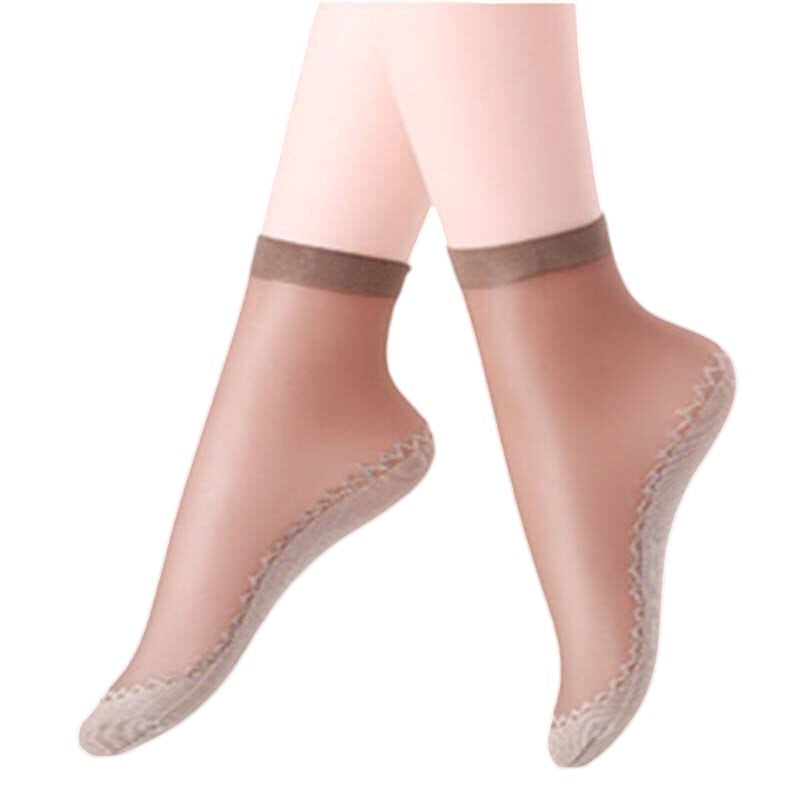 Anyfootwear 10 Pairs Free Size Fashion Socks High Quality  Velvet Silk Spring Summer Breathable Soft Cotton Bottom Wicking Slip-resistant for Women Brown